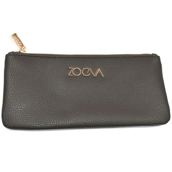 ZOEVA Handbags - Zoeva Brown Rose Gold Zipper Faux Leather Makeup Bag